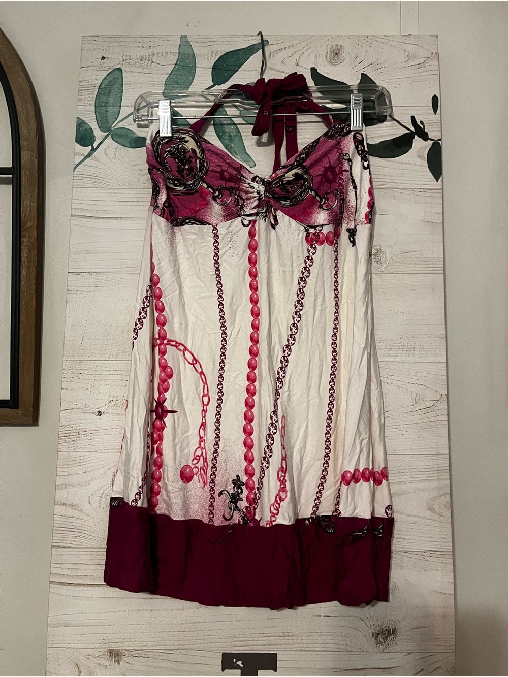 VENUS White & Fuchsia Printed Halter Mini Dress